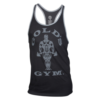 Golds Gym Muscle Joe Contrast Stringer Tank Black/Grey Marl S