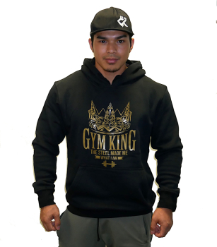 Gym King Mens Bodybuilding Gym Hoodie Black-Gold