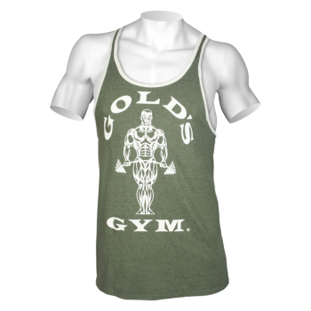 Golds Gym Muscle Joe Contrast Stringer Tank Army / White