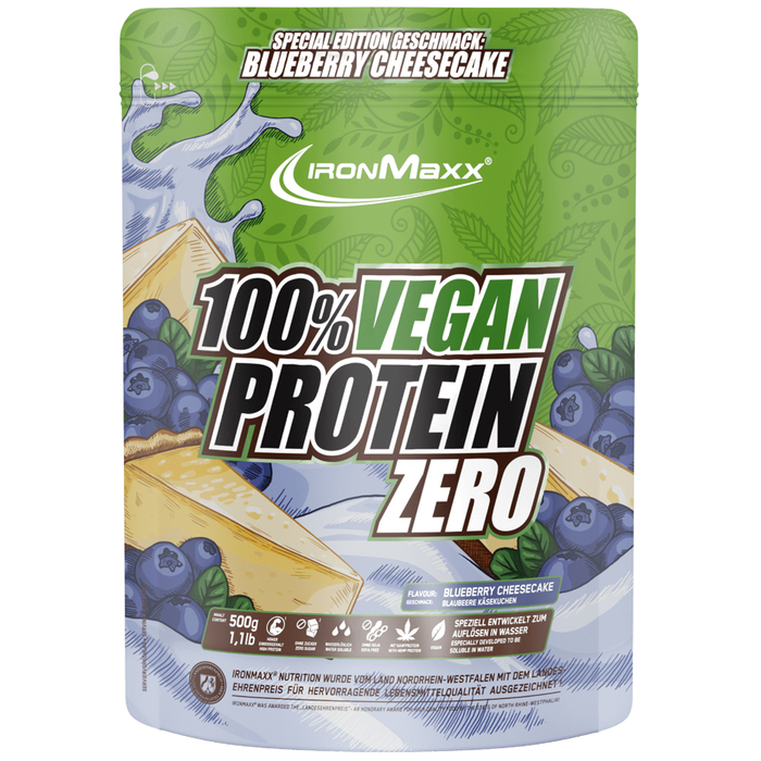 MHD 04/24 IronMaxx 100% Vegan Protein Zero 500g Eiwei Beutel Blueberry Cheesecake